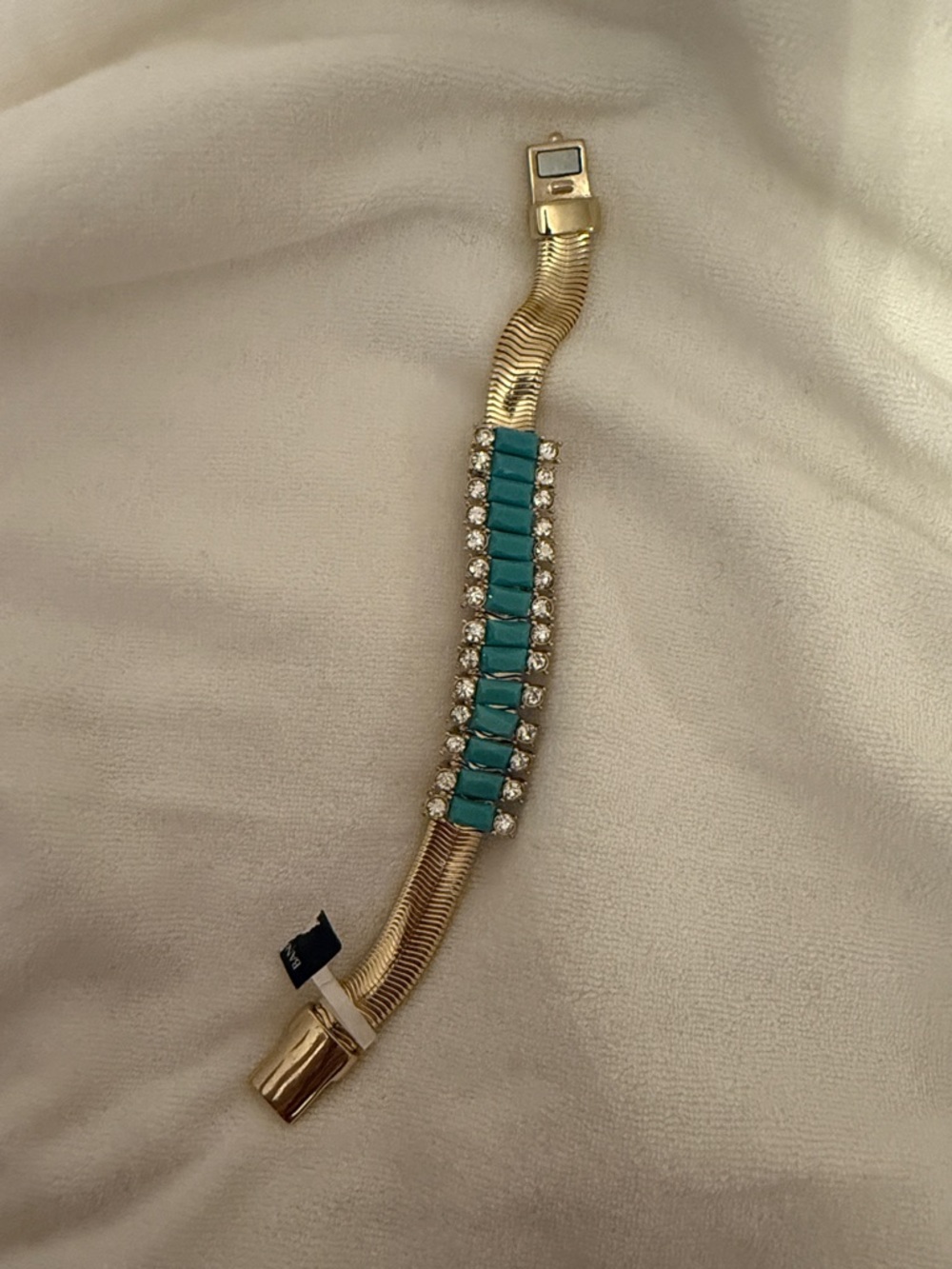 Banana Republic Gold Bracelet with Teal Stones and Clear Crystals